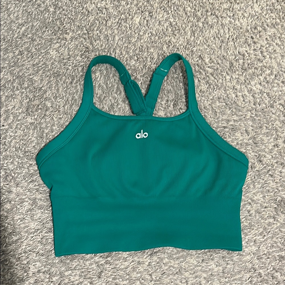 ALO Yoga Spruce Green Seamless Ribbed Bra Tank